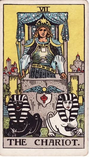 The Chariot tarot card from the Rider-Waite-Smith deck