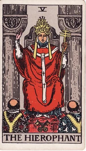 The Hierophant tarot card from the Rider-Waite-Smith deck