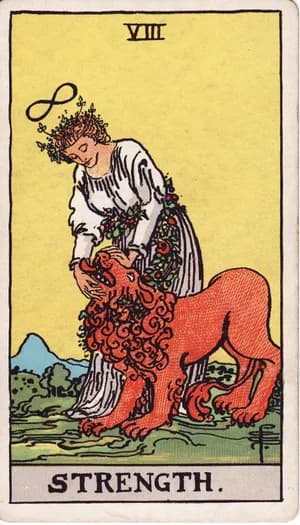 Strength tarot card from the Rider-Waite-Smith deck