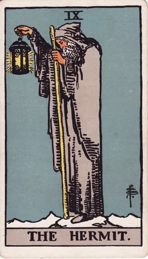 The Hermit tarot card from the Rider-Waite-Smith deck