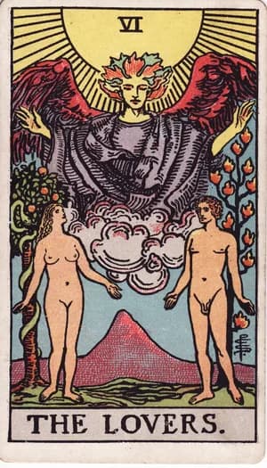 The Lovers tarot card from the Rider-Waite-Smith deck