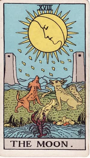 The Moon tarot card from the Rider-Waite-Smith deck