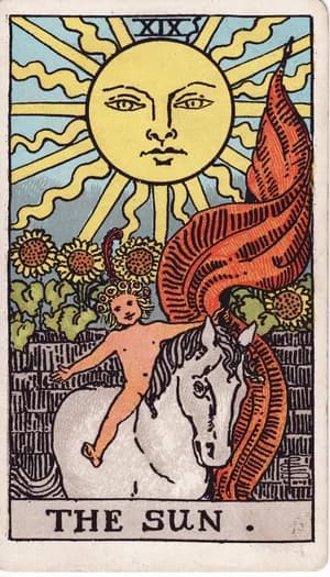 The Sun tarot card from the Rider-Waite-Smith deck