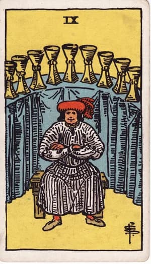 Nine of Cups tarot card from the Rider-Waite-Smith deck