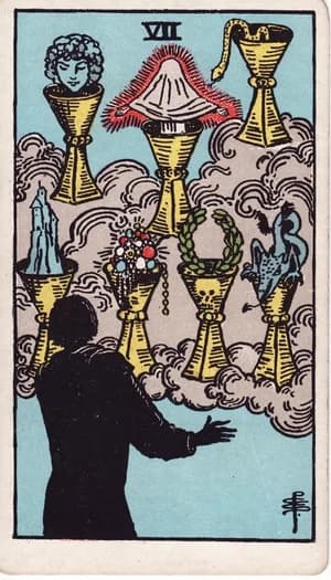 Seven of Cups tarot card from the Rider-Waite-Smith deck