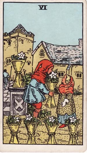 Six of Cups tarot card from the Rider-Waite-Smith deck