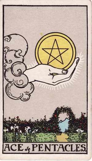 Ace of Pentacles tarot card from the Rider-Waite-Smith deck