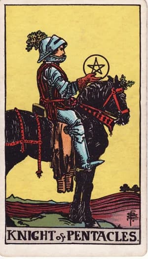 Knight of Pentacles tarot card from the Rider-Waite-Smith deck