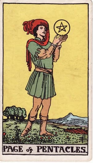 Page of Pentacles tarot card from the Rider-Waite-Smith deck