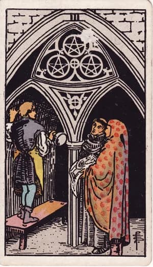 Three of Pentacles tarot card from the Rider-Waite-Smith deck