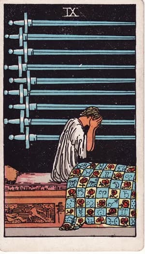 Nine of Swords tarot card from the Rider-Waite-Smith deck