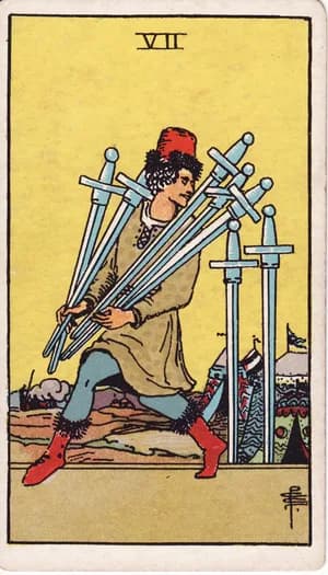 Seven of Swords tarot card from the Rider-Waite-Smith deck