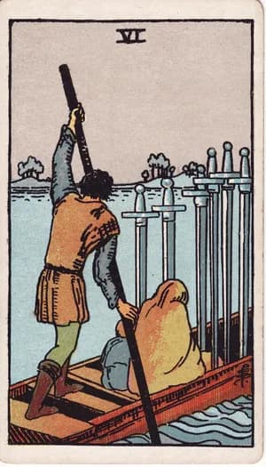 Six of Swords tarot card from the Rider-Waite-Smith deck