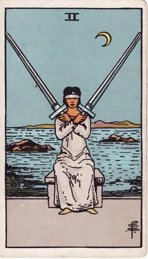 Two of Swords tarot card from the Rider-Waite-Smith deck
